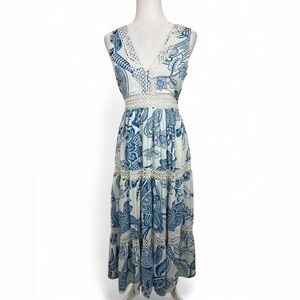 Z & L Kerala Maxi Dress blue floral crochet details